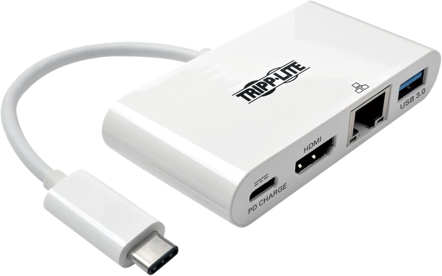 TRIPP LITE USB-C to HDMI adapter connected to a laptop