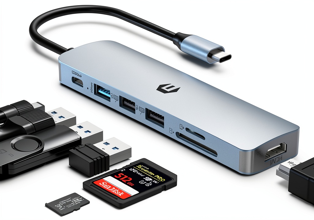 oditton USB C Hub connected to a 4K monitor in a home office