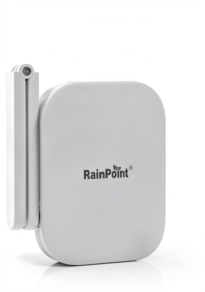 RAINPOINT Mini WiFi Hub placed on a modern office desk with a laptop and smartphone connected