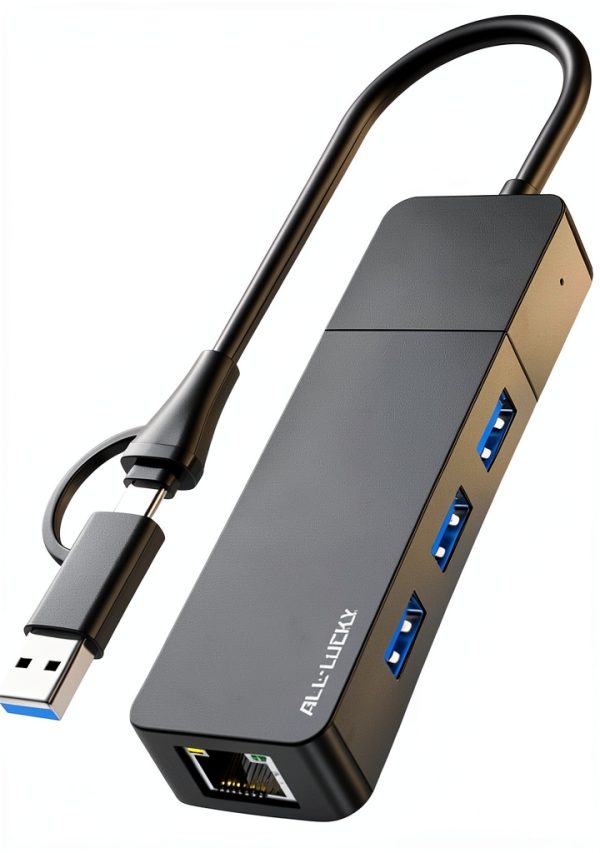 USB C to Ethernet Adapter with 3 USB 3.0 Ports – ALL LUCKY 1‑Pack-0