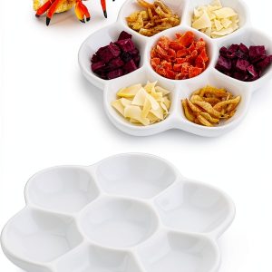Hermit Crab Food Dish DQITJ 2pcs Ceramic Bowl 7 Compartments White-0