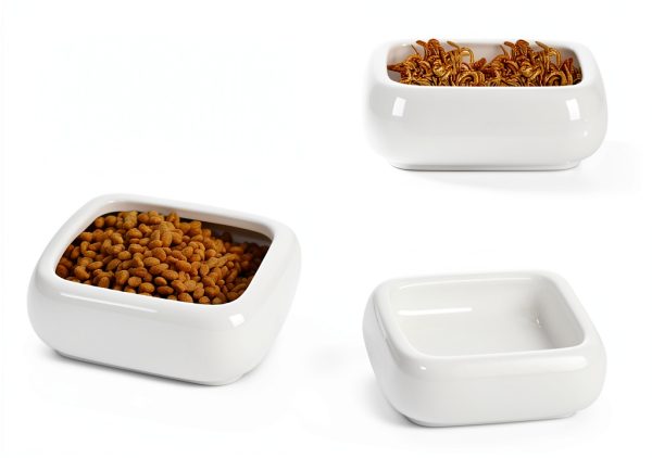 Reptile Food Bowls Ceramic Square Dish by LEETOYI White Medium 1-Pack-6
