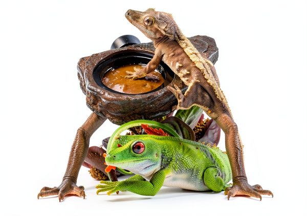 Magnetic Gecko Feeding Ledge OIIBO Resin with 3 PVC Cups 1.5lb Cap-6