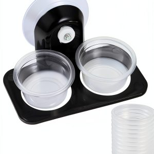 SLSON Gecko Feeder Ledge Acrylic Improved Suction Cup Reptile Feeder with 20 Pack 1 oz Plastic Bowls for Reptiles Food and Water Feeding,Black-0