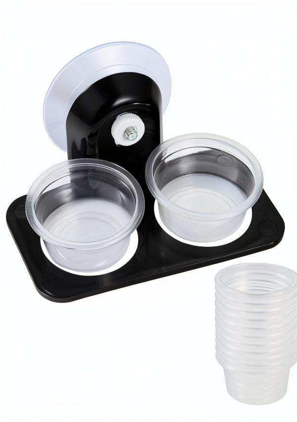 SLSON Gecko Feeder Ledge Acrylic Improved Suction Cup Reptile Feeder with 20 Pack 1 oz Plastic Bowls for Reptiles Food and Water Feeding,Black-0