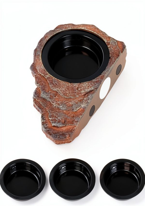 Magnetic Gecko Feeding Ledge OIIBO Resin with 3 PVC Cups 1.5lb Cap-0